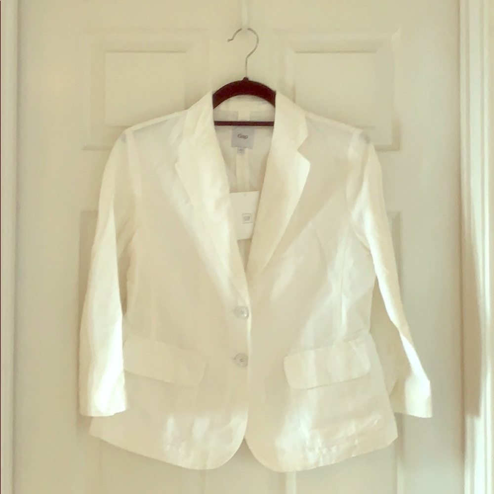GAP White Linen/Cotton 3/4-Sleeve Jacket